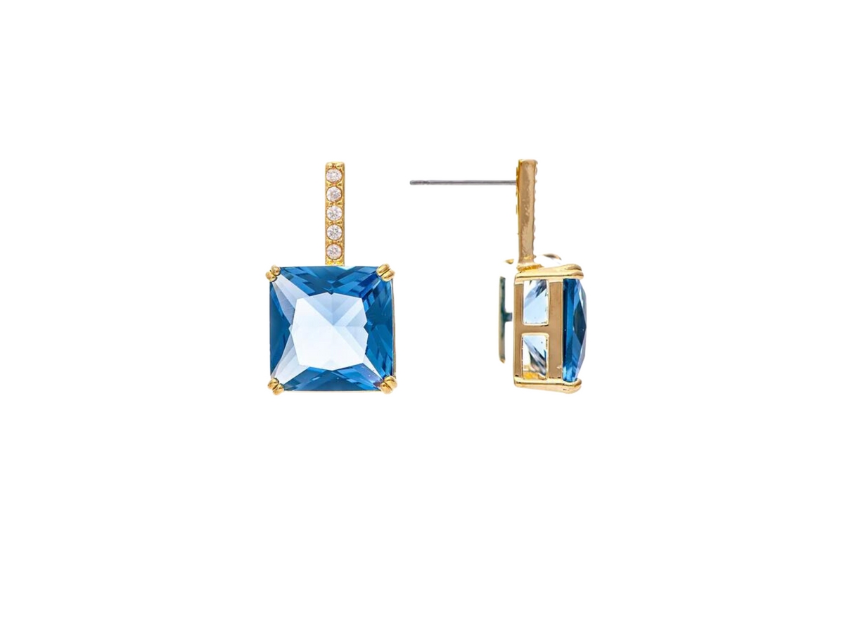 Periwinkle Crystal + Cubic Zirconia Drop Earrings - Gold