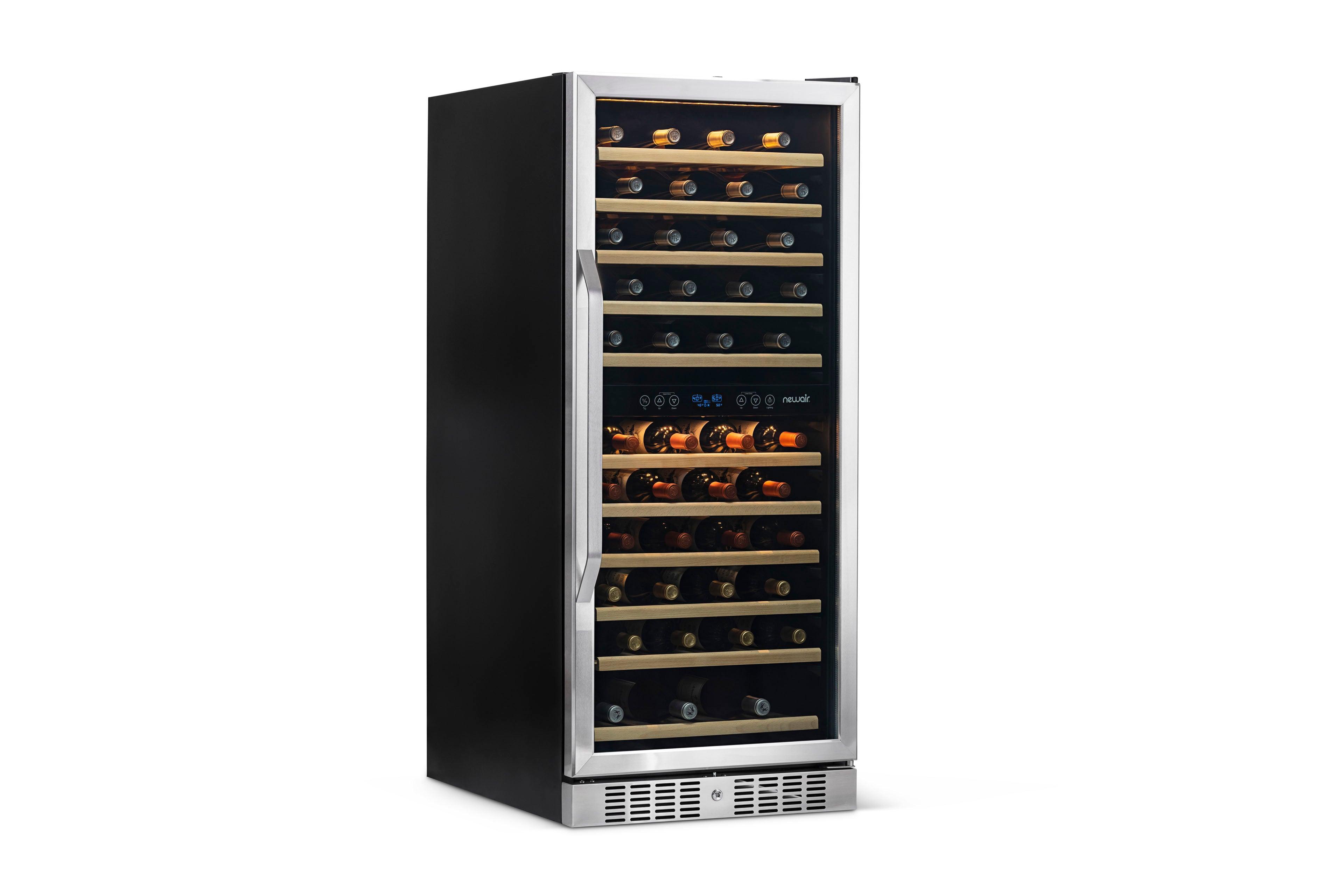 Newair 27" Built-in 116 Bottle Dual Zone Compressor Wine Fridge in Stainless Steel, Quiet Operation with Smooth Rolling Shelves