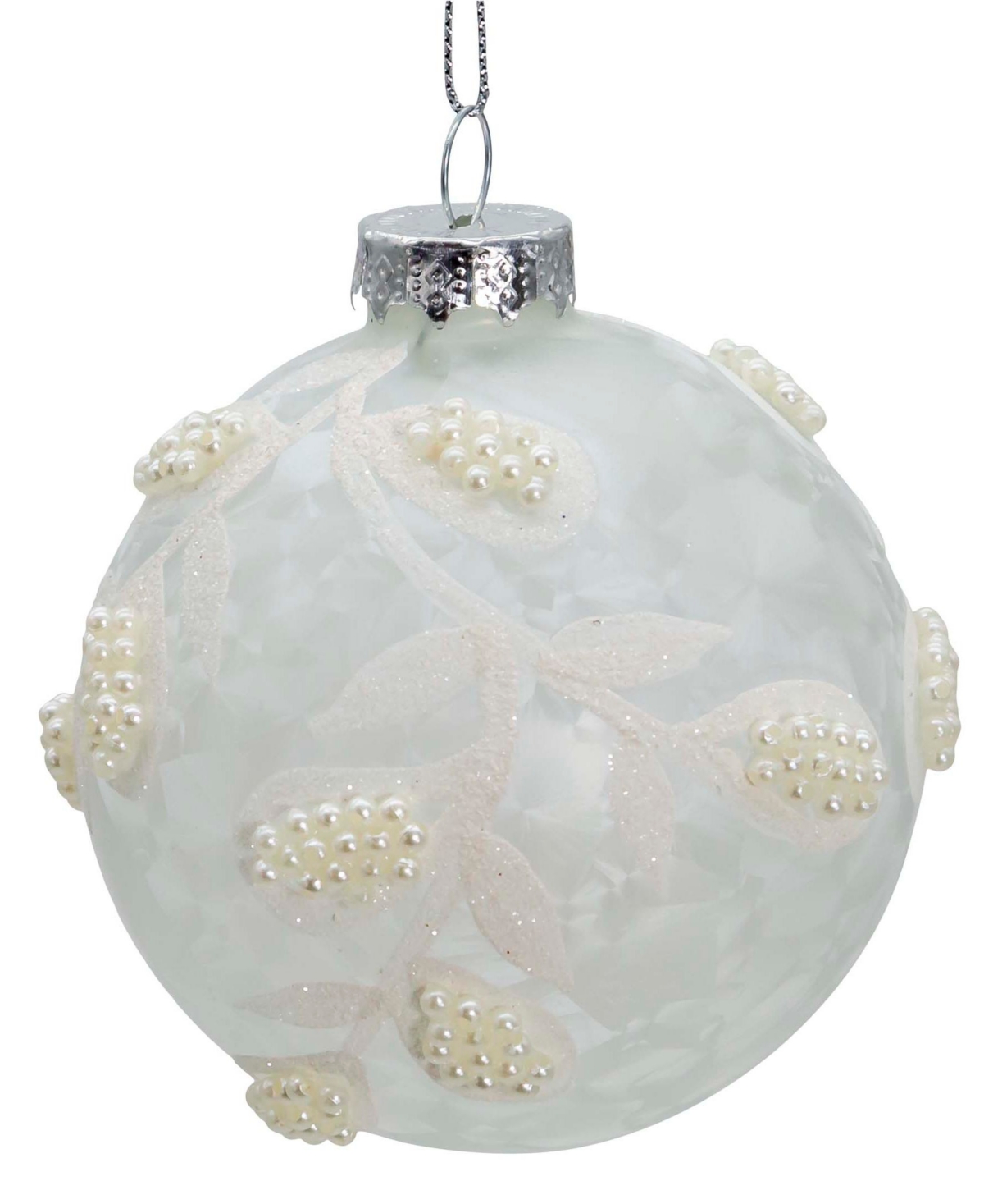 Kurt Adler 80mm Glass Imitation Pearl 6 Piece Ball Ornament Set In White