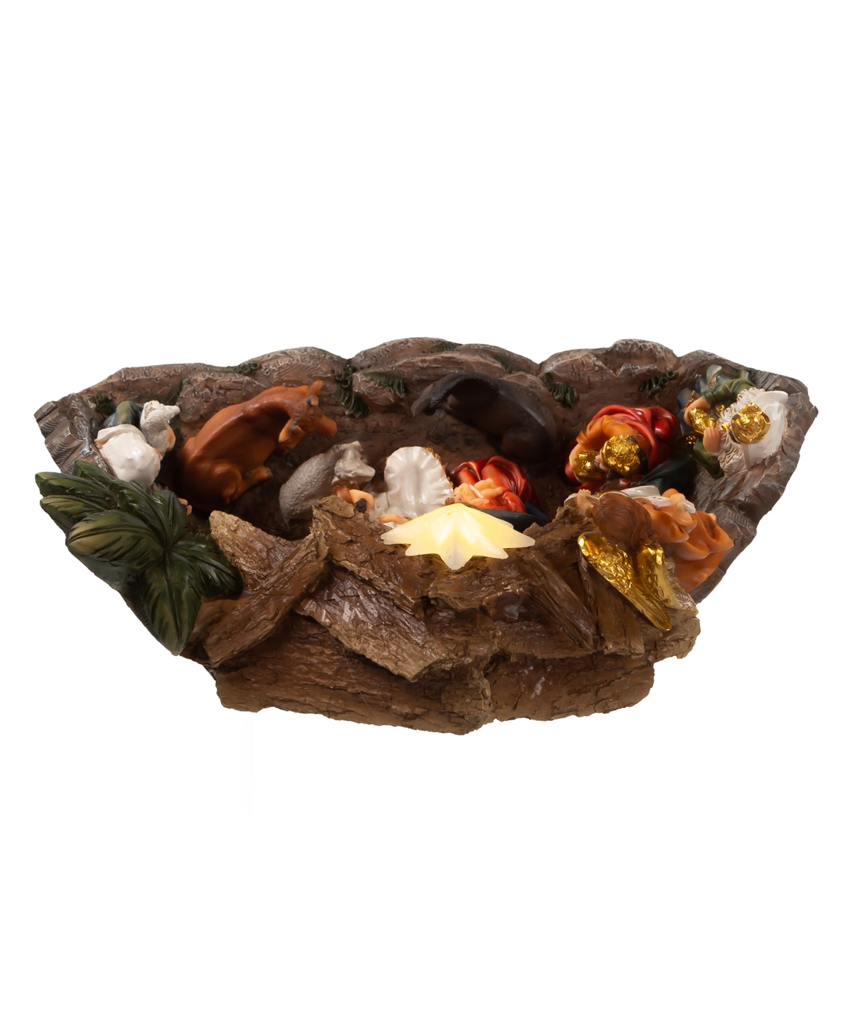Kurt Adler 10.4" Battery Operated Light-up Nativity Table Piece In Brown