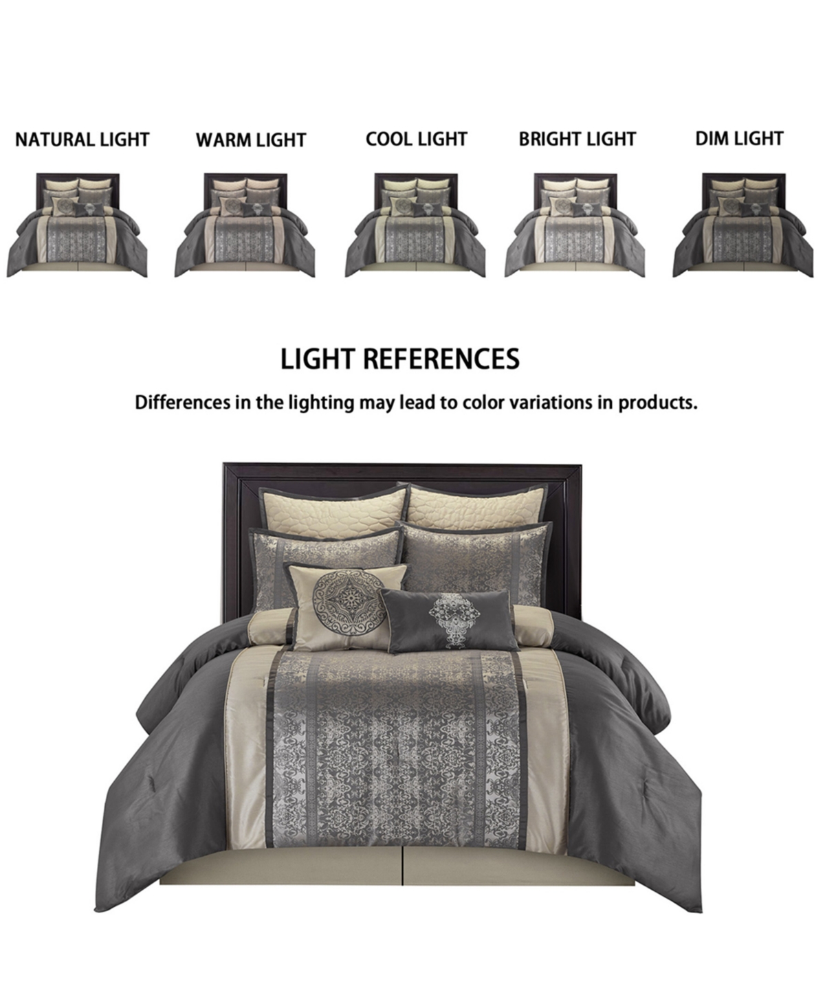 Stratford Park Arabesque 8-piece Comforter Set, King In Silver-tone And Gray