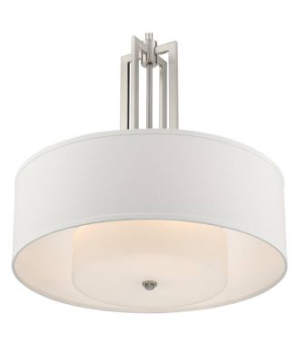 Adriana Brushed Nickel Finish Pendant Light 24" Wide Modern Glass Off White Linen Drum Shade 4-Light Fixture for Dining Room House Bedroom Kitchen Island Hallway High Ceilings - Possini Euro Design