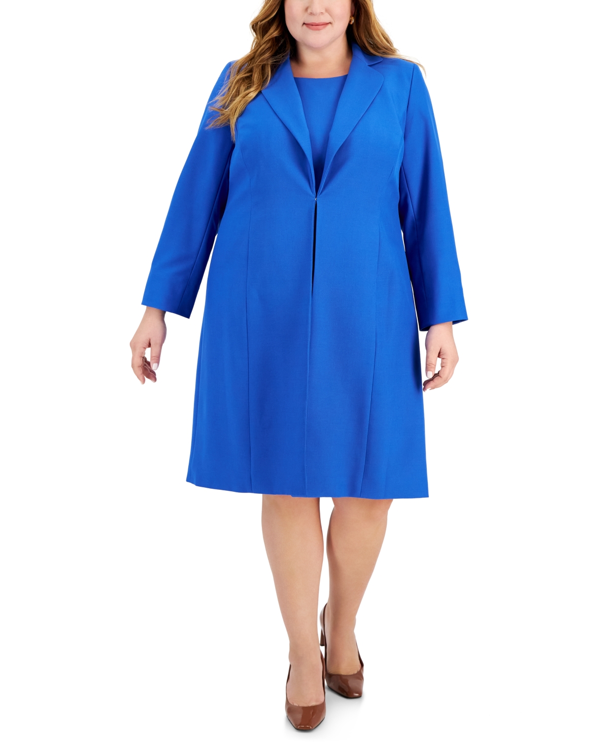 Le Suit Plus Size Topper Jacket & Sheath Dress Suit In Cabana Blue