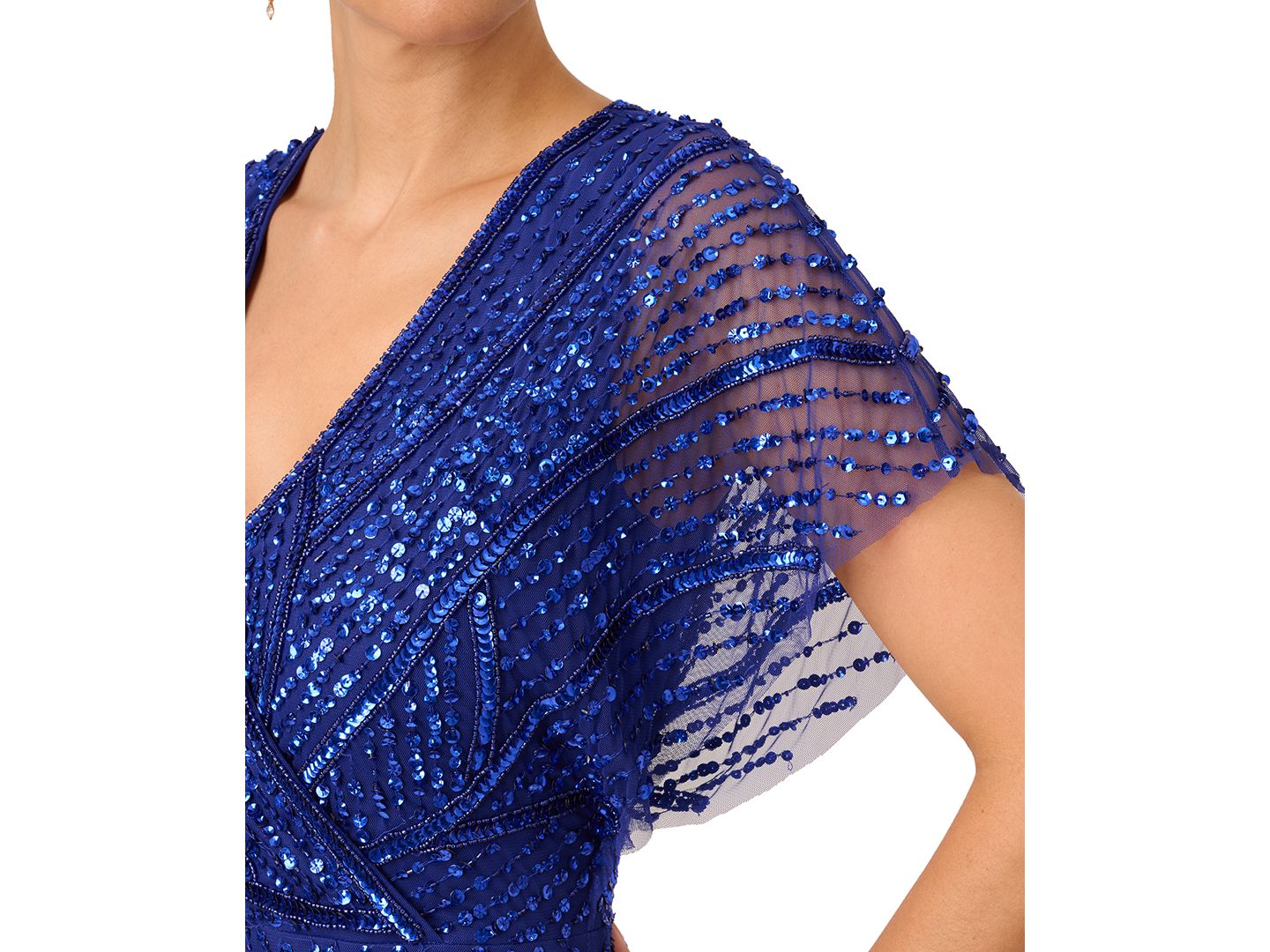Женские платья Adrianna Papell Embellished Flutter-Sleeve Gown, цвет: Синий — фото 3