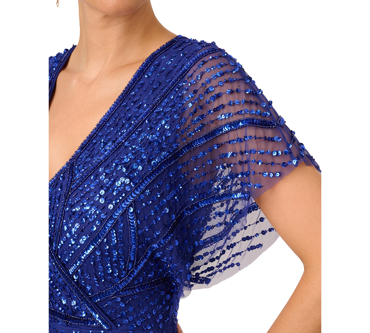 Shop Adrianna Papell Women's Embellished Flutter-sleeve Gown In Ultra Blue