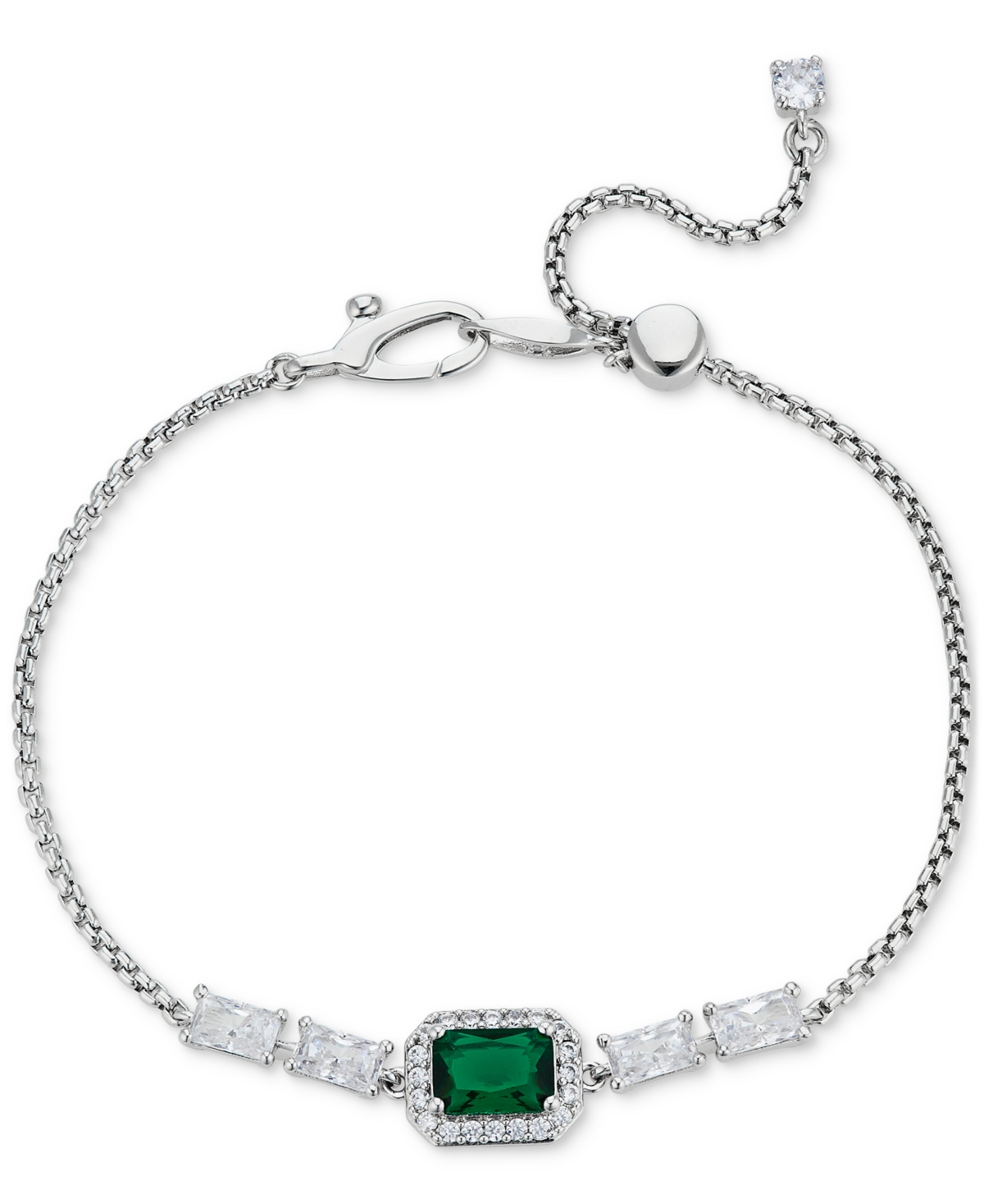 Crystal Adjustable Slider Bracelet - Green/Silver