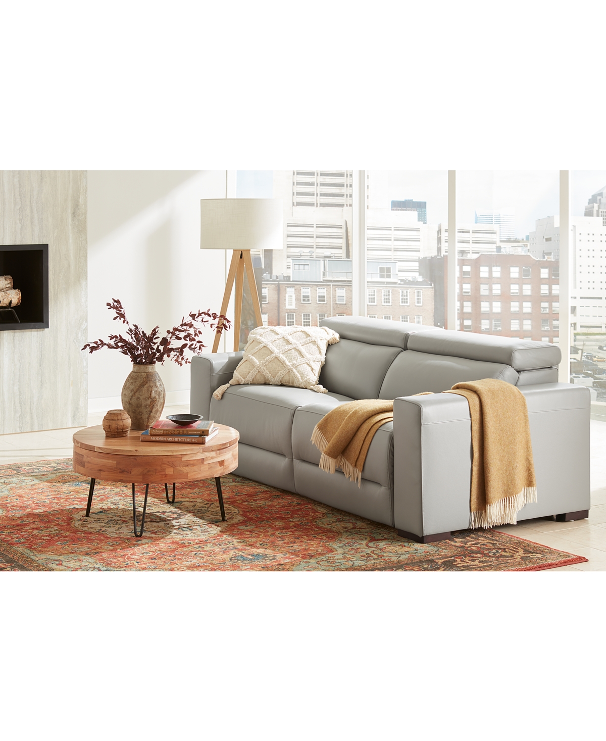 Shop Macy's Nevio 157" 6-pc. Leather Sectional With 3 Power Recliners, Headrests And Chaise, Created For  In Light Grey