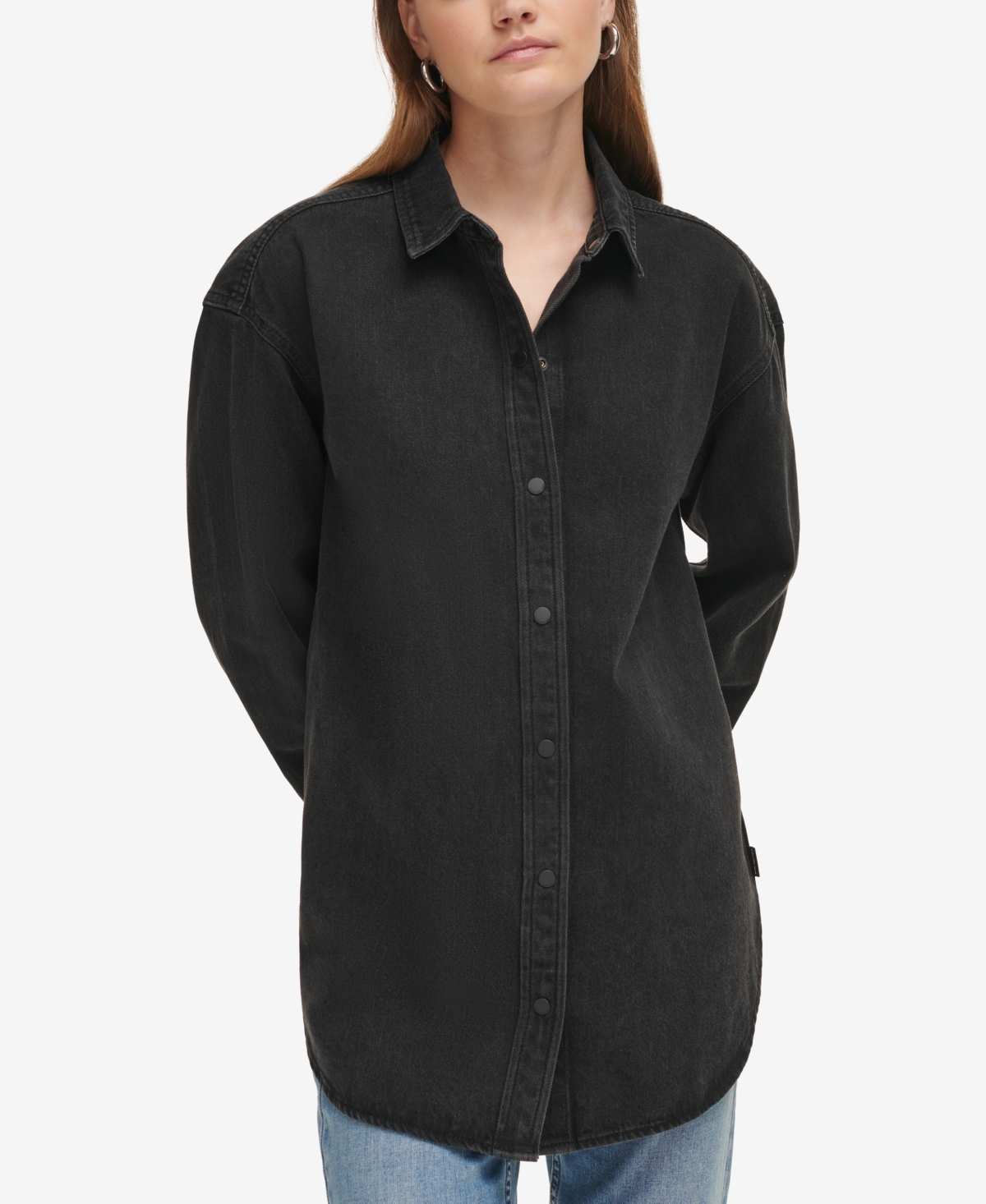 Calvin Klein Jeans Est.1978 Women's Cotton Oversized Denim Overshirt Jacket In Black Frost