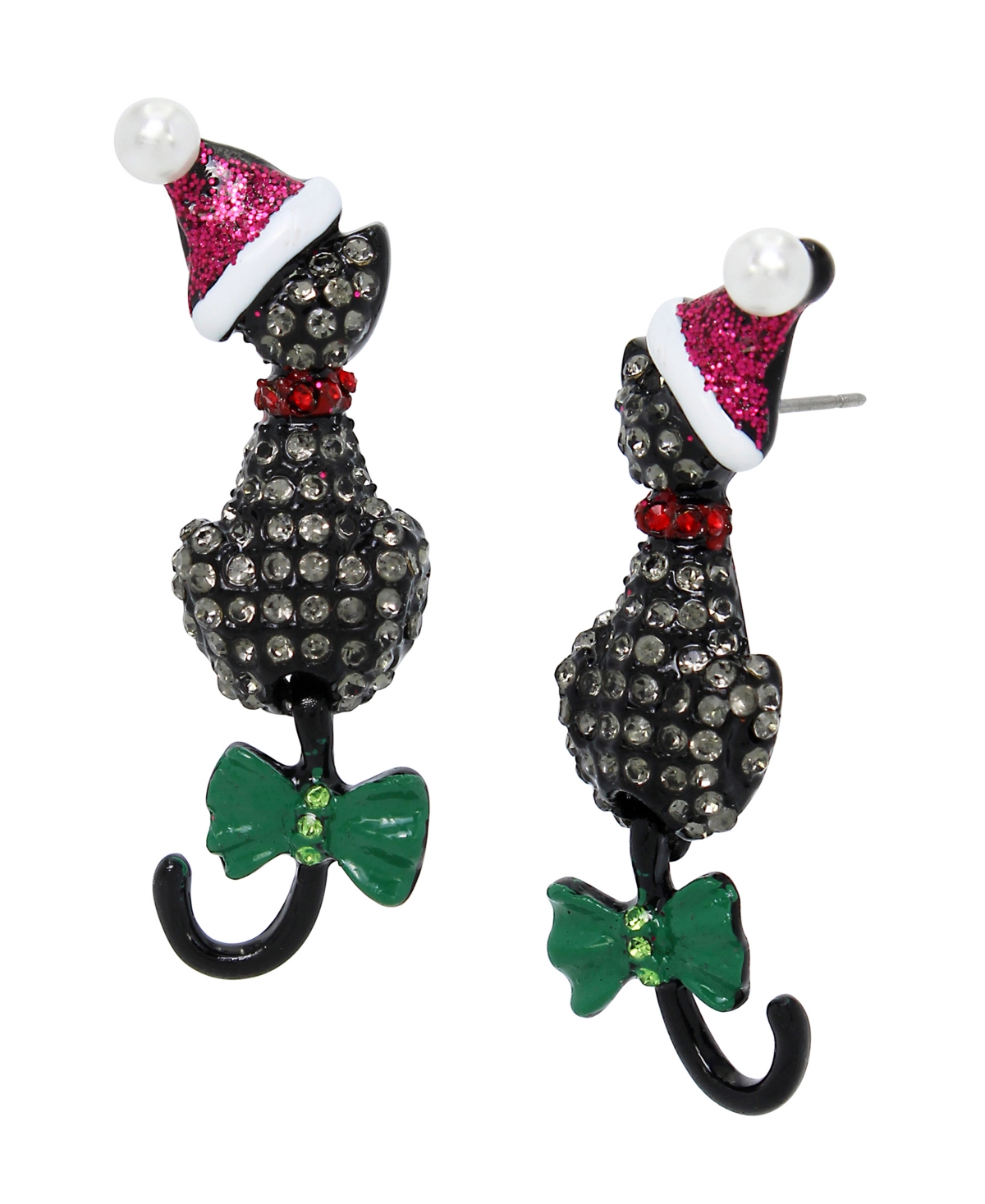 Faux Stone Santa Cat Earrings - Black