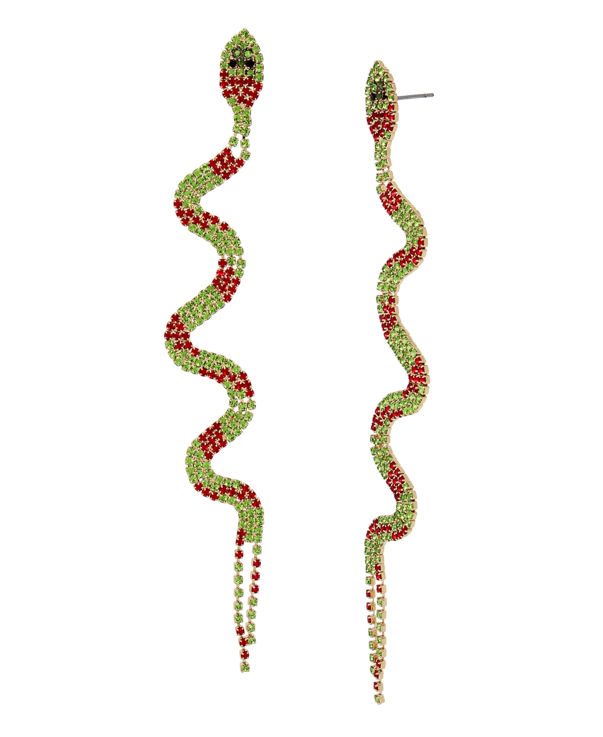 Betsey Johnson Faux Stone Christmas Snake Linear Earrings In Green