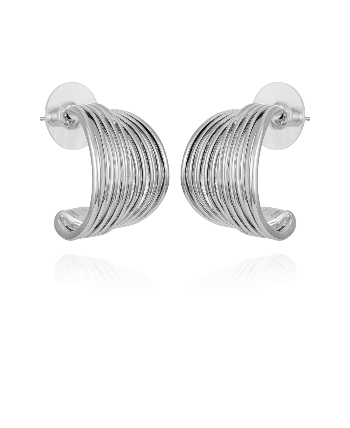 T Tahari Silver-tone Open C Hoop Earrings