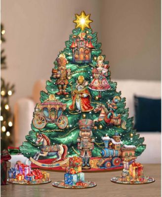 Nutcracker Themed Wooden Christmas Tree with Ornaments Set of 13 G. DeBrekht