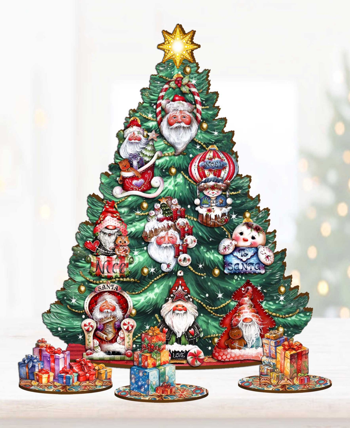 Shop Designocracy Christmas Themed Wooden Christmas Tree With Ornaments Set Of 13 Art By Jammie Mill Price In Multi Color