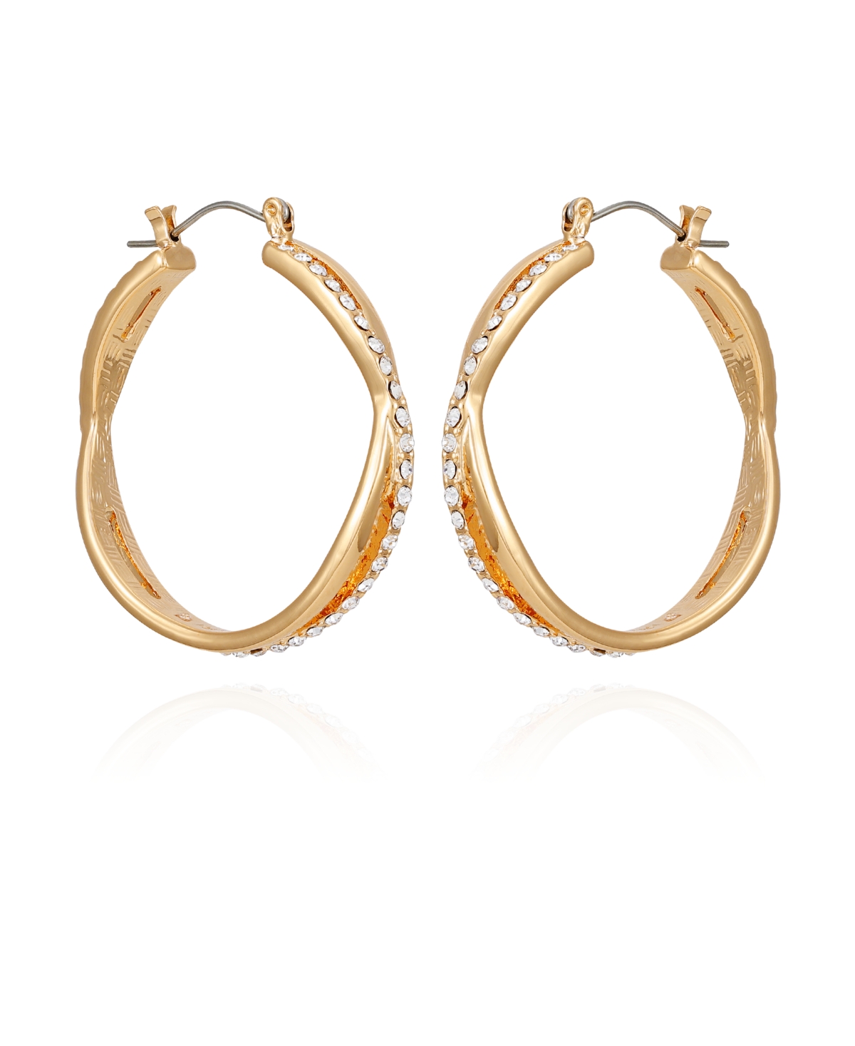 T Tahari Gold-tone Clear Glass Stone Embellished Hoop Earrings