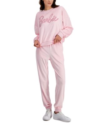 Grayson Threads, The Label Grayson Threads The Label Juniors Barbie Rhinestone Velour Sweatshirt Jogger Sweatpants In Pink