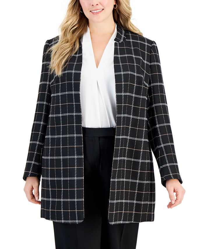 Kasper Plus Size Plaid Topper Long Sleeve Jacket Macy s