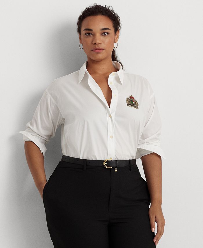 Lauren Ralph Lauren Plus Size Beaded Crest Shirt - Macy's