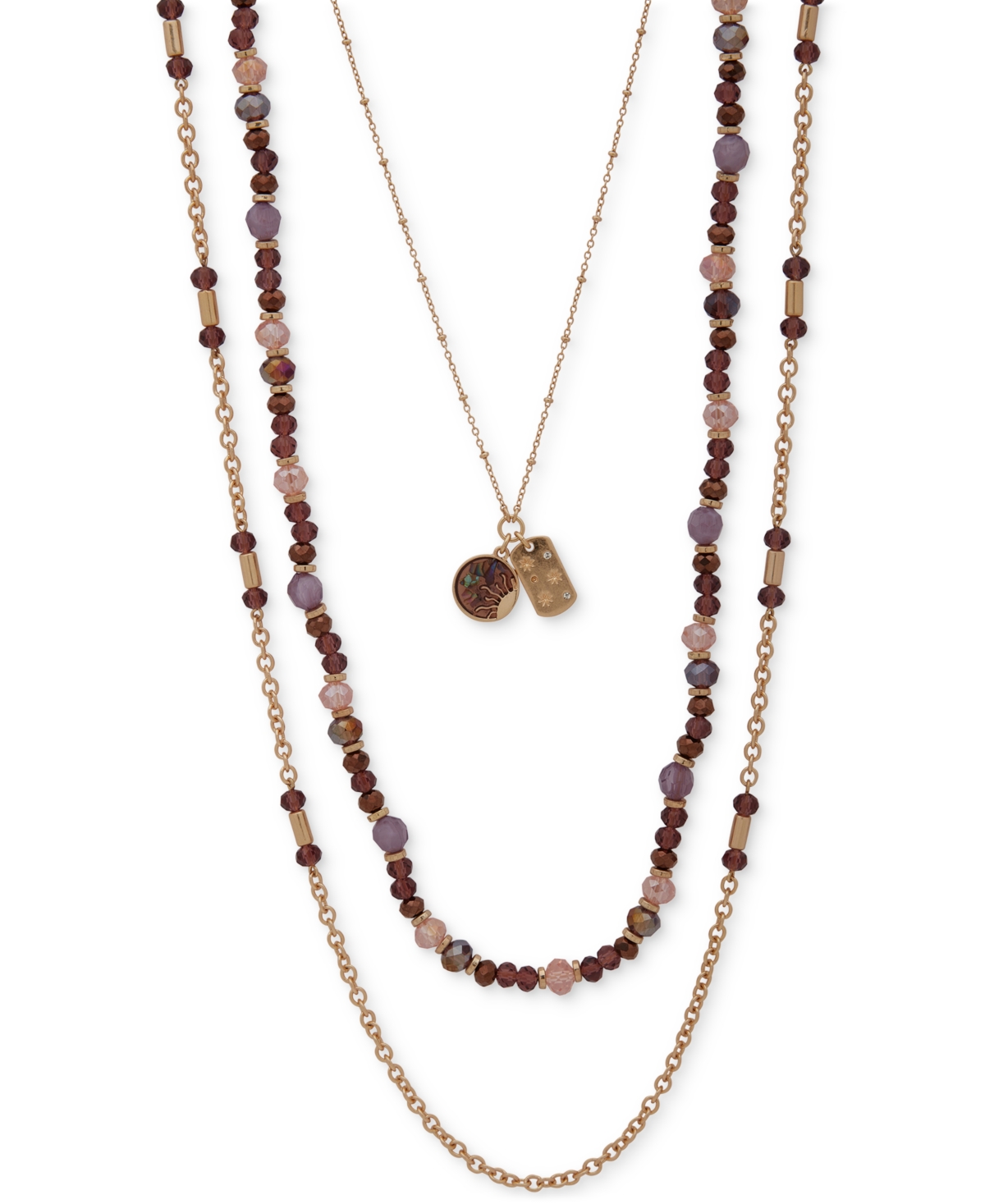 Gold-Tone Mixed Bead & Multi-Charm 18" Layered Necklace - Wine