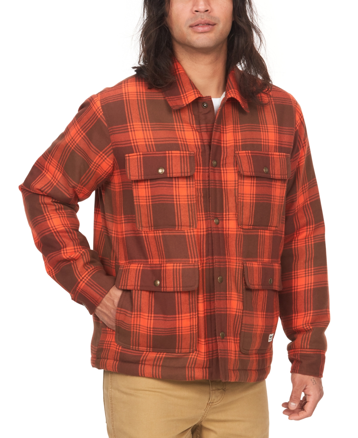 Men's Ridgefield Plaid Fleece-Lined Flannel Shirt Jacket - Chocolate