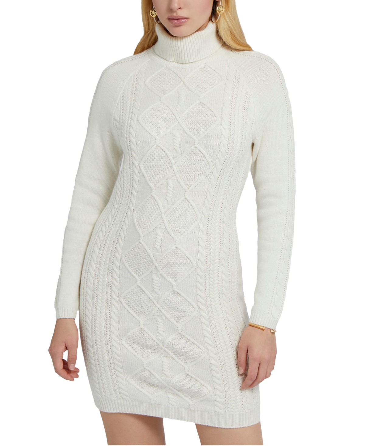 Guess Women's Elisabeth Long-sleeve Turtleneck Sweater Dress In Cream White
