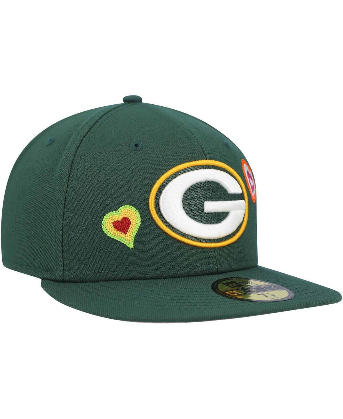 Shop New Era Men's  Green Green Bay Packers Chain Stitch Heart 59fifty Fitted Hat