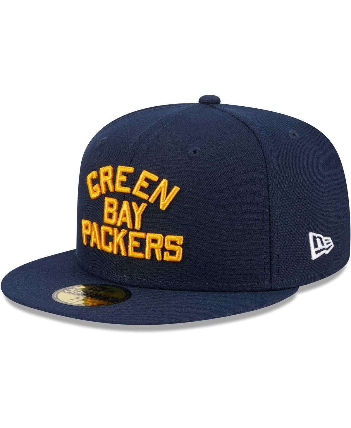 New Era Men's  Navy Green Bay Packers Throwback Main 59fifty Fitted Hat