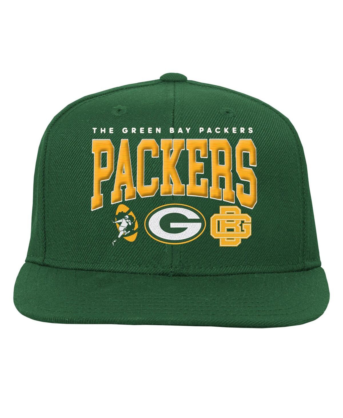 Shop Mitchell & Ness Big Boys And Girls  Green Green Bay Packers Champ Stack Flat Brim Snapback Hat