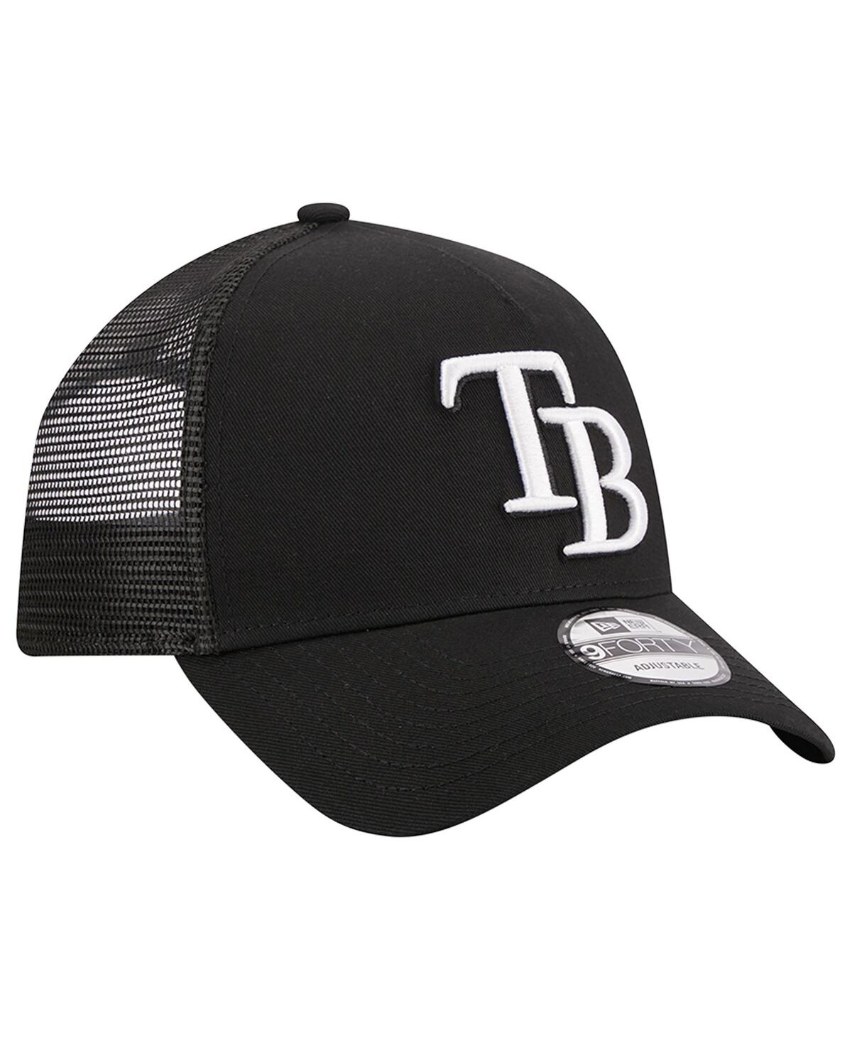 NEW ERA MEN'S NEW ERA BLACK TAMPA BAY RAYS A-FRAME 9FORTY TRUCKER ADJUSTABLE HAT 