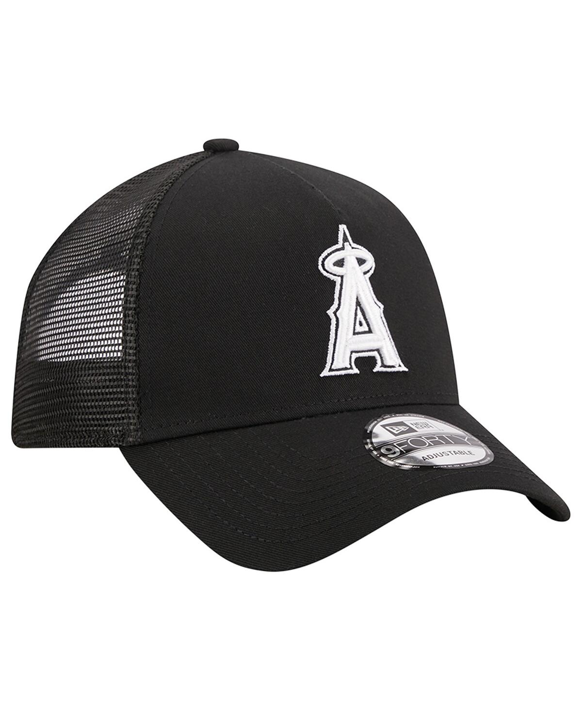 NEW ERA MEN'S NEW ERA BLACK LOS ANGELES ANGELS A-FRAME 9FORTY TRUCKER ADJUSTABLE HAT 