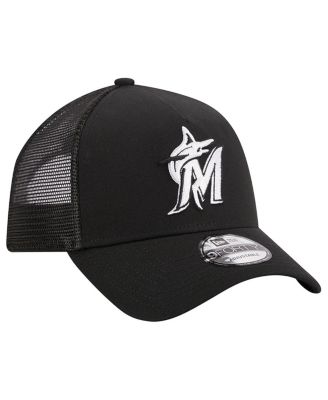 Men's Black Miami Marlins A-Frame 9FORTY Trucker Adjustable Hat