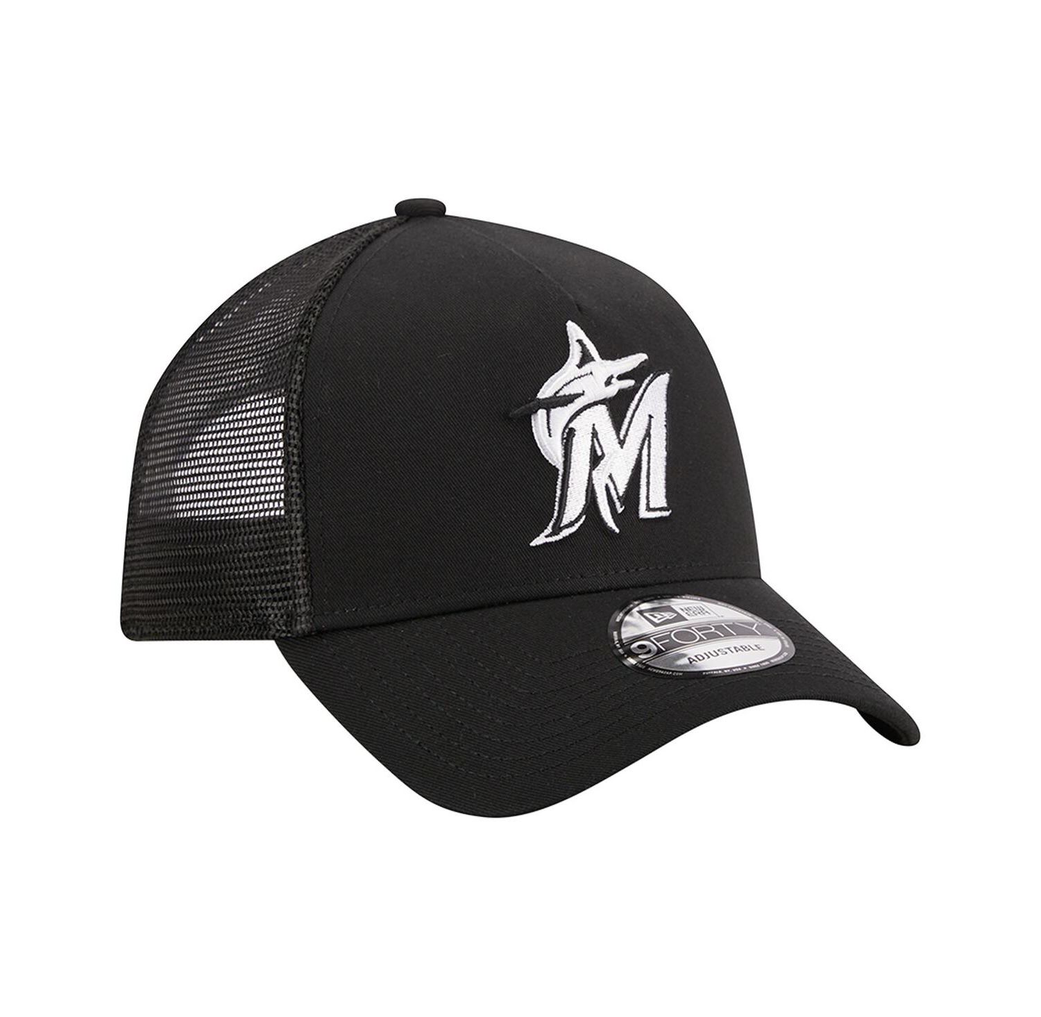 Men's Black Miami Marlins A-Frame 9FORTY Trucker Adjustable Hat