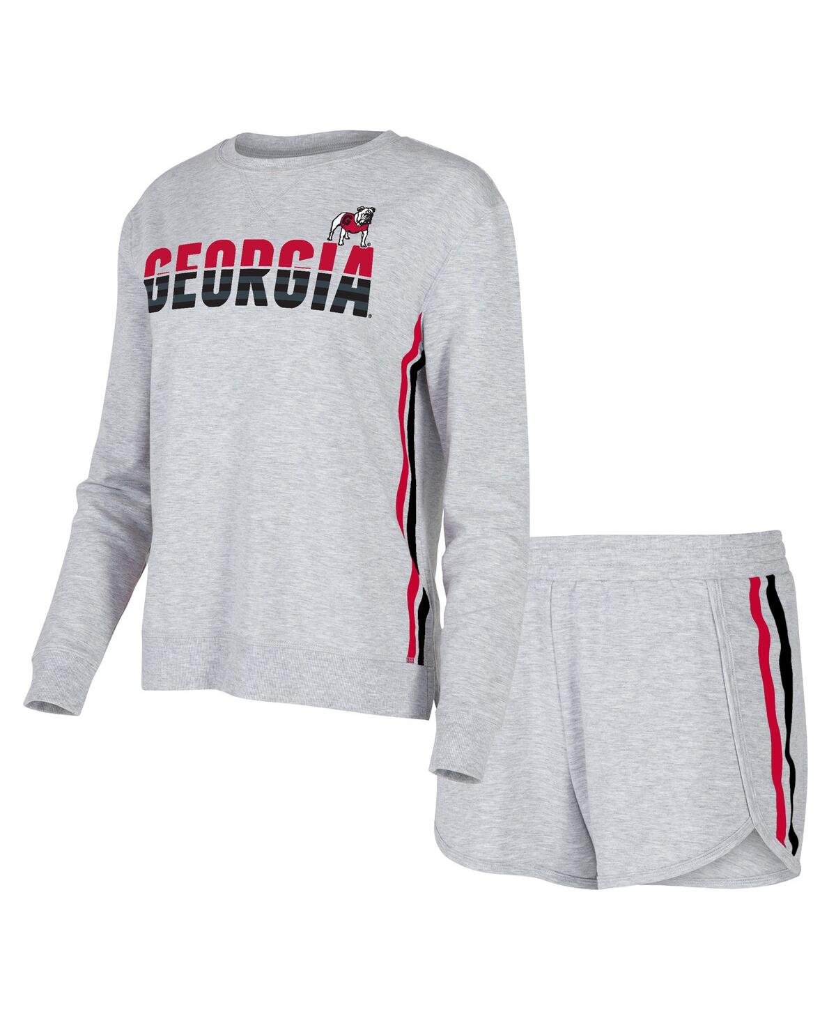 Shop Concepts Sport Women's  Gray Georgia Bulldogs Cedar Tri-blend Long Sleeve T-shirt And Shorts Sleep Se