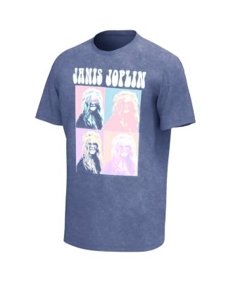 Men's Blue Janis Joplin Squares Washed Graphic T-shirt