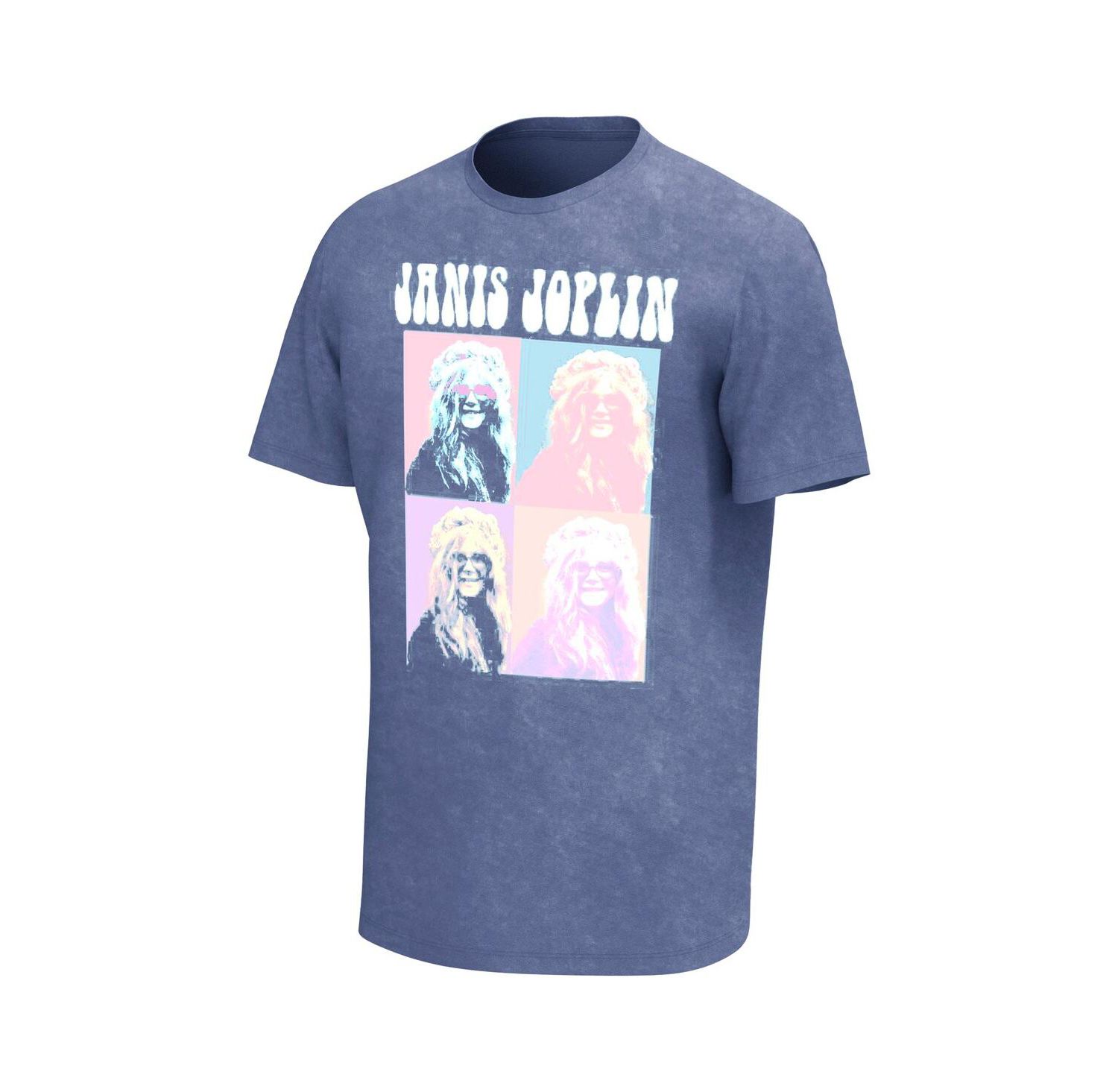 Men's Blue Janis Joplin Squares Washed Graphic T-shirt