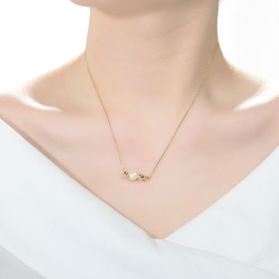 Sterling Silver 14K Gold Plated and 6MM Fresh Water Pearl Necklace