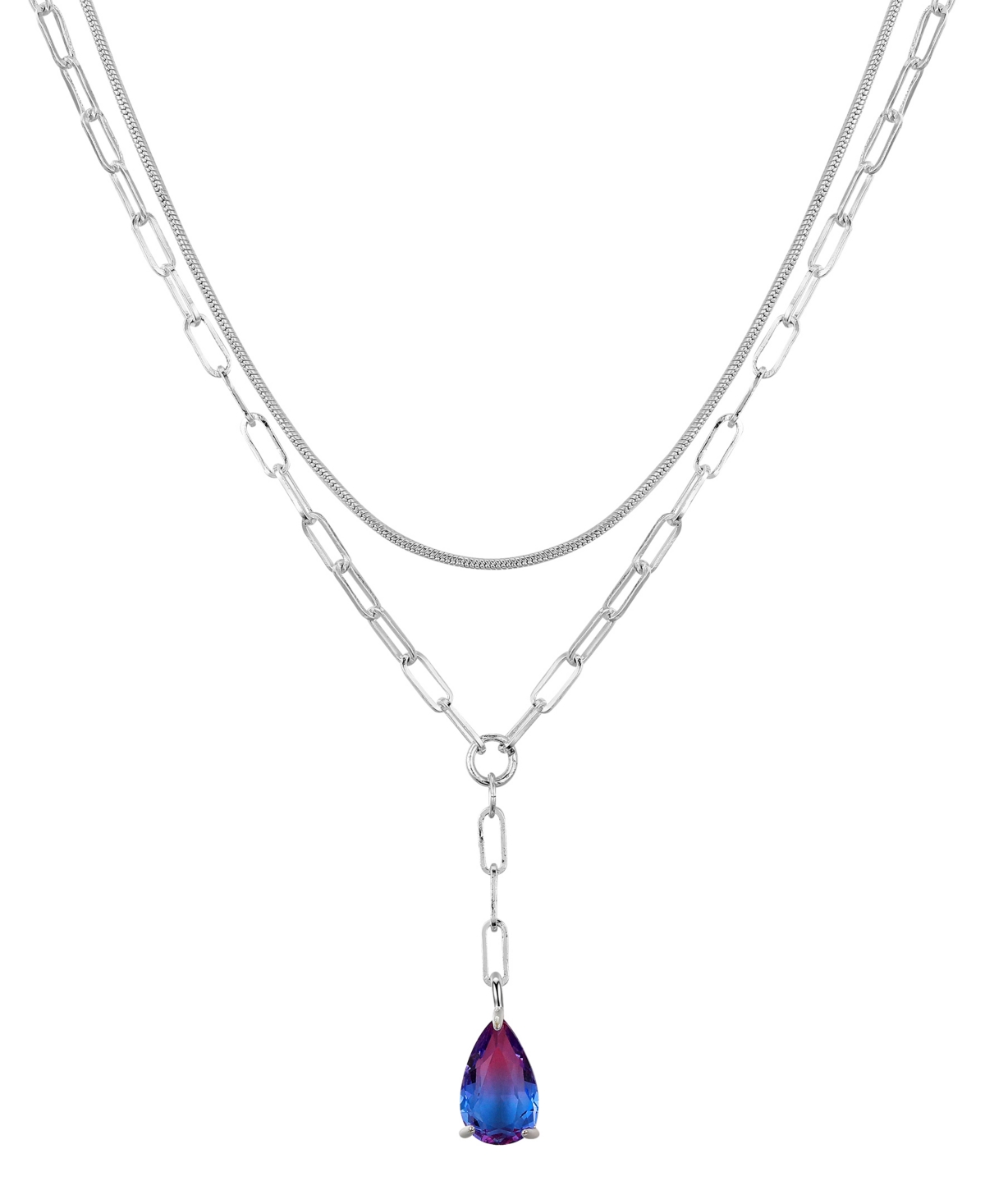 Unwritten Purple Glass Teardrop Layered Y-necklace Set In Silver
