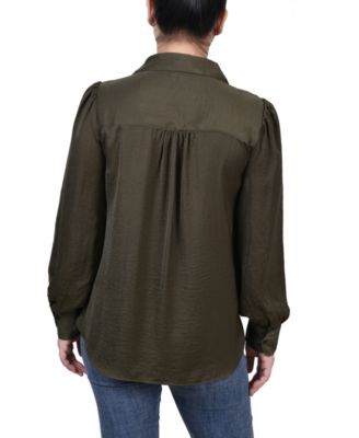 Women's Long Puff Sleeve Satin Blouse