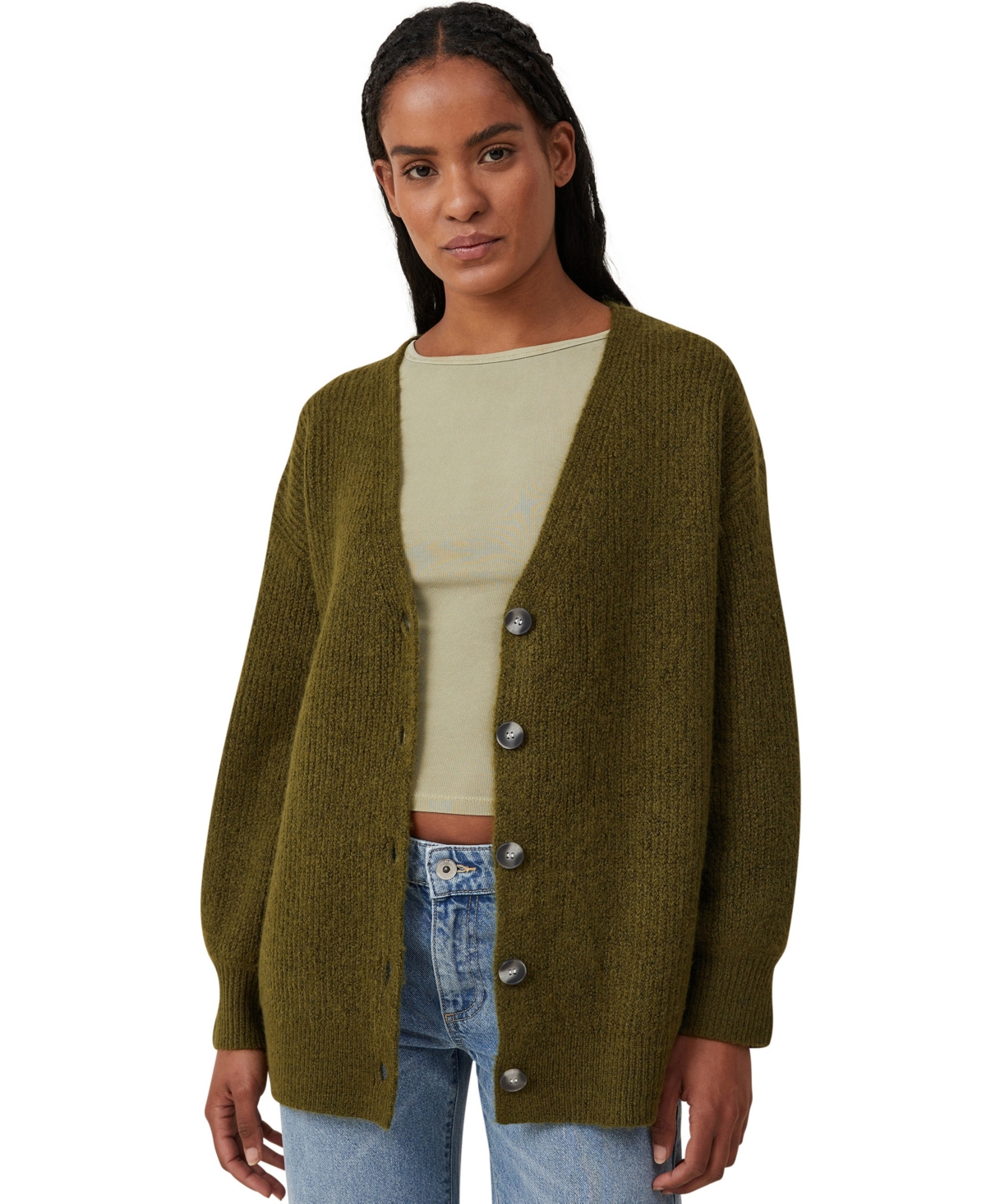 Women's Everything Boxy Cardigan Sweater - Dark Moss