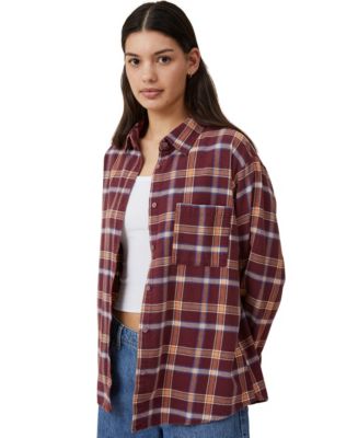 COTTON ON Women's Boyfriend Flannel Shirt - Macy's
