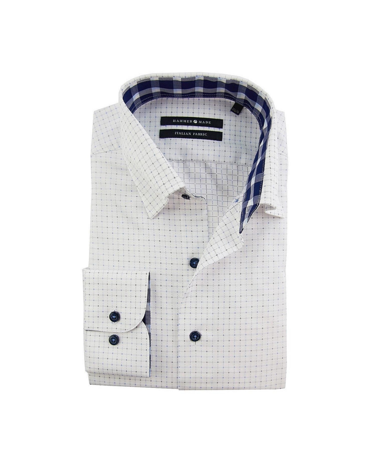 - Men's Cotton White Check Dress Shirt with Hidden Button Down Collar - White
