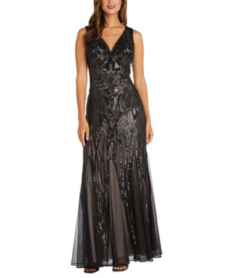 R & M Richards Women's Sequined V-Neck Godet Gown - Macy's