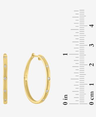 Diamond Studded Skinny Small Hoop Earrings (1/10 ct. t.w.) in 14k Gold-Plated Sterling Silver, 1"