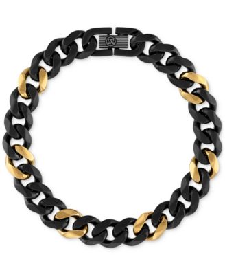 Macy's - Men's Two-Tone Curb Link Bracelet in Black & Gold-Tone Ion Plated Stainless Steel
