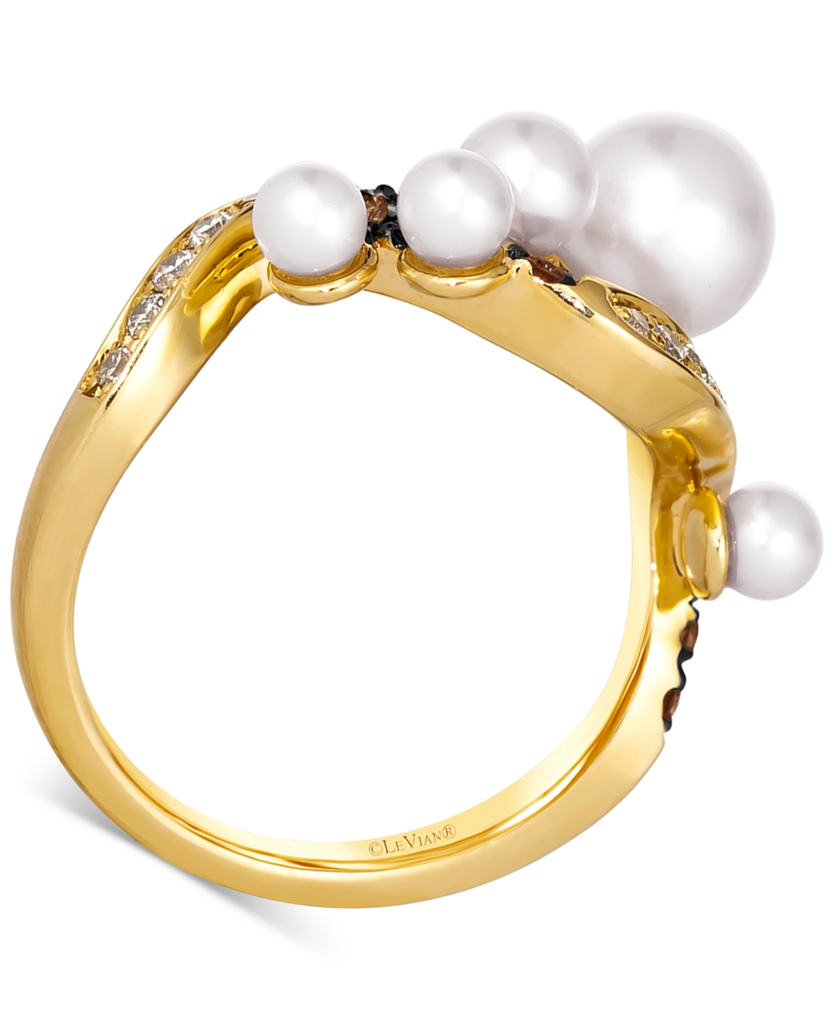 Le Vian Vanilla Pearls (3-7mm) & Diamond (1/3 ct. t.w.) Swoop Ring in 14k Gold - 14K Honey Gold Ring