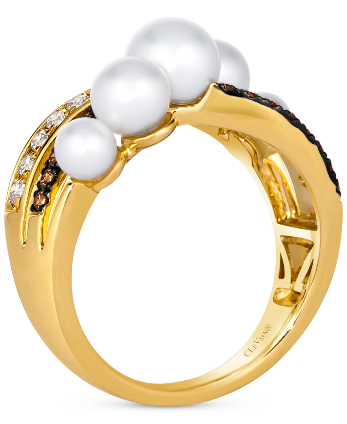 Le Vian Vanilla Pearls (4-7mm) & Diamond (3/8 ct. t.w.) Crossover Statement Ring in 14k Gold - 14K Honey Gold Ring