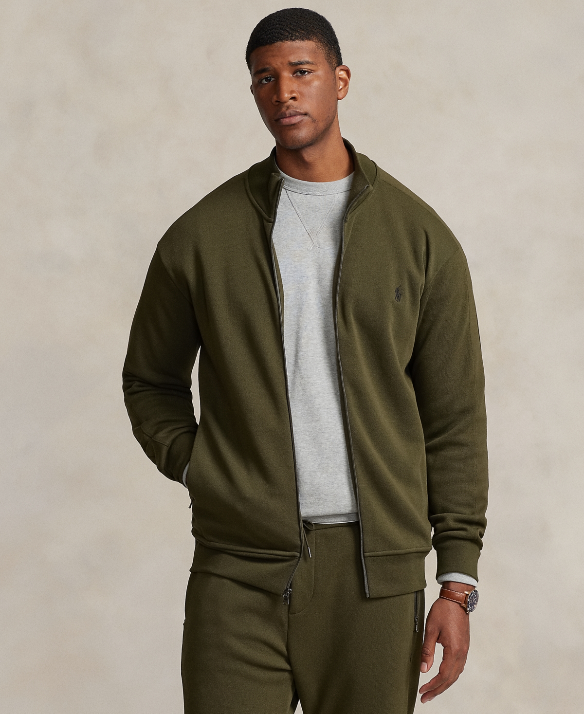 Polo Ralph Lauren Men's Big & Tall Double-knit Track Jacket In Company Olive