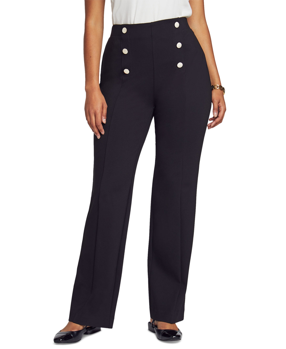 Anne Klein Women's Pull-on Button-detail High Rise Pants In Anne Black