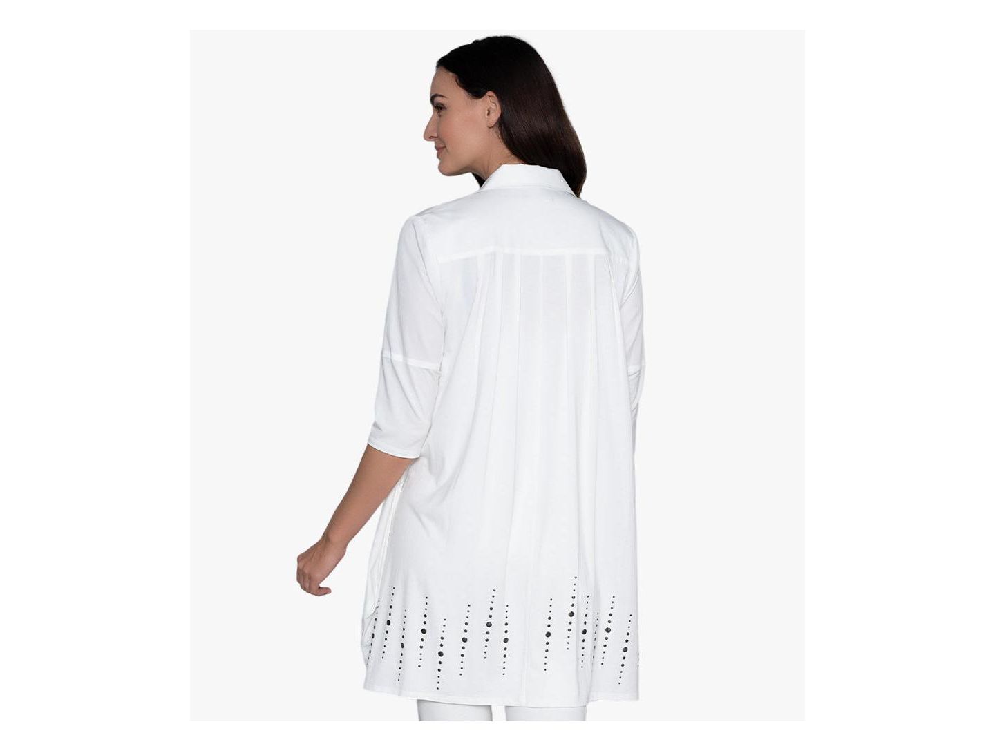 Женская рубашка Stella Carakasi 3/4 Sleeve Studded Cotton Poplin Shirt Top Tiburon Tunic Icon, цвет: Мягкий белый — фото 2