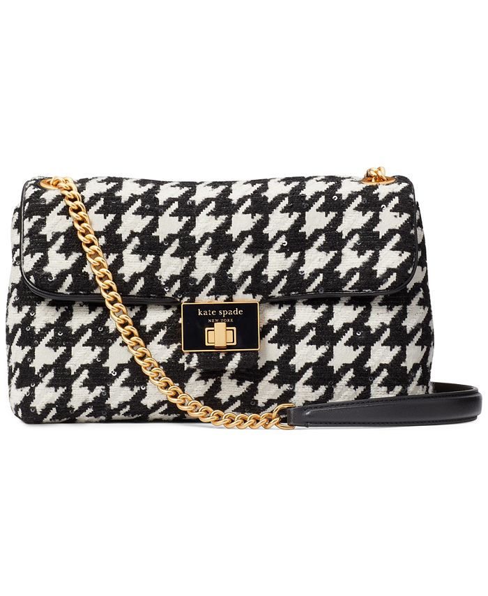 Kate Spade Evelyn Sequin Houndstooth Fabric Medium Convertible Shoulder Bag  (Black Multi) Handbags - ShopStyle