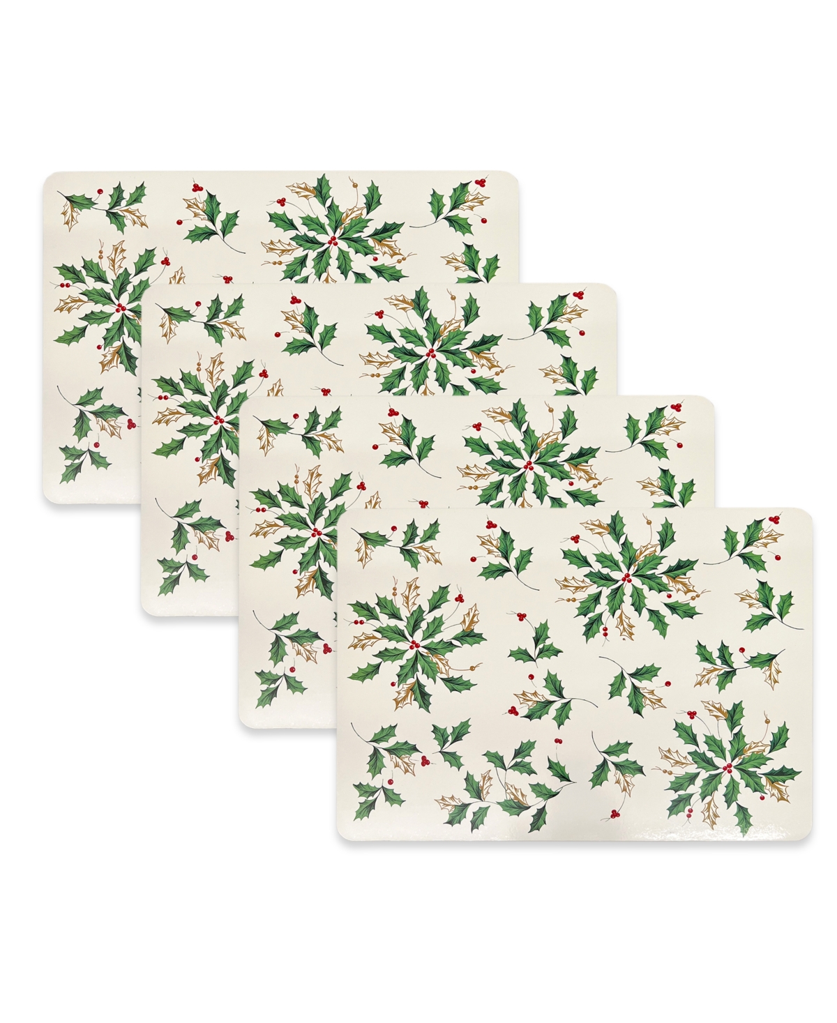 Lenox Scattered Holly Cork 4pk Placemats In Ivory
